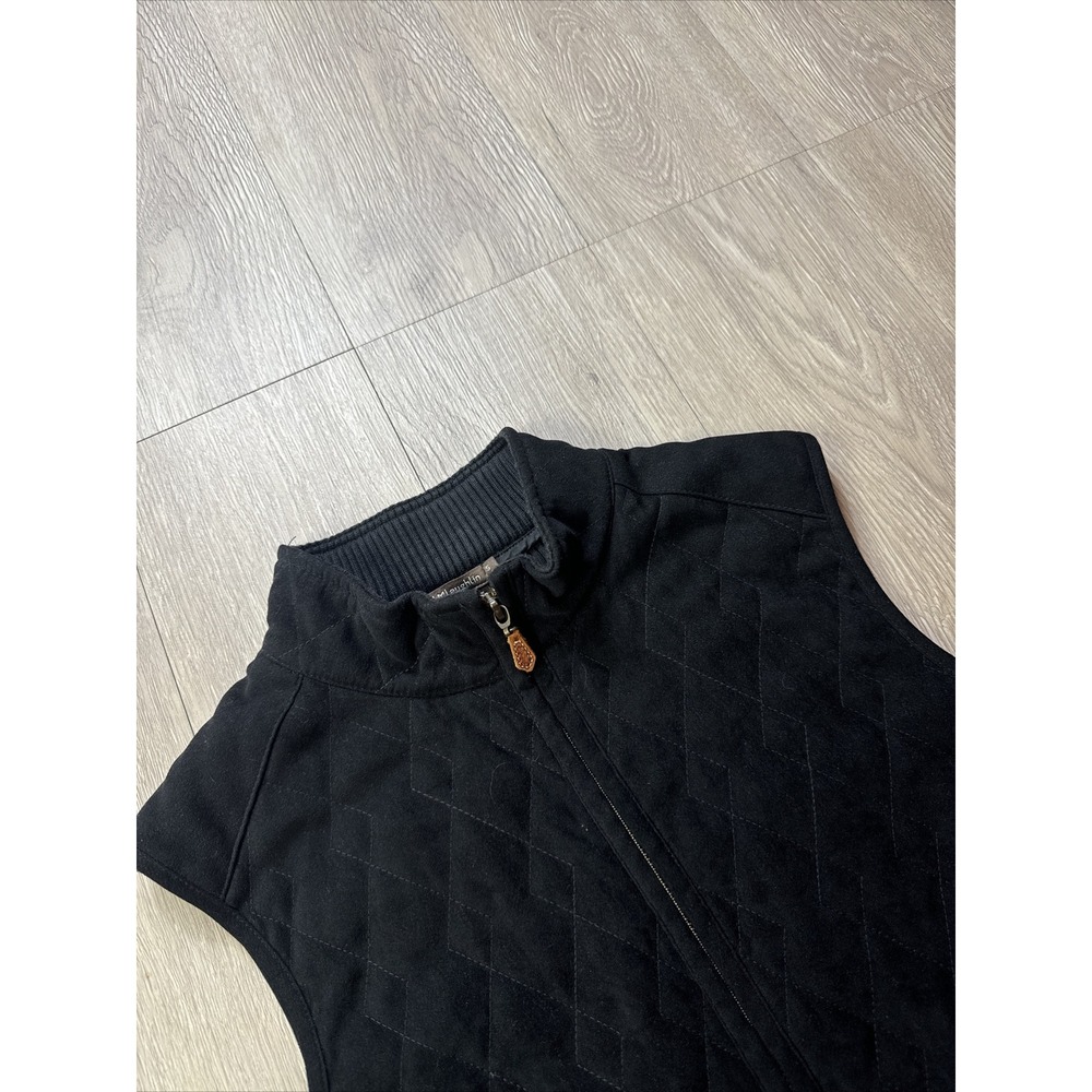 J. McLaughlin Women's Small S Black Quilted Vest Ribbed Silk Lined Pockets Comfy